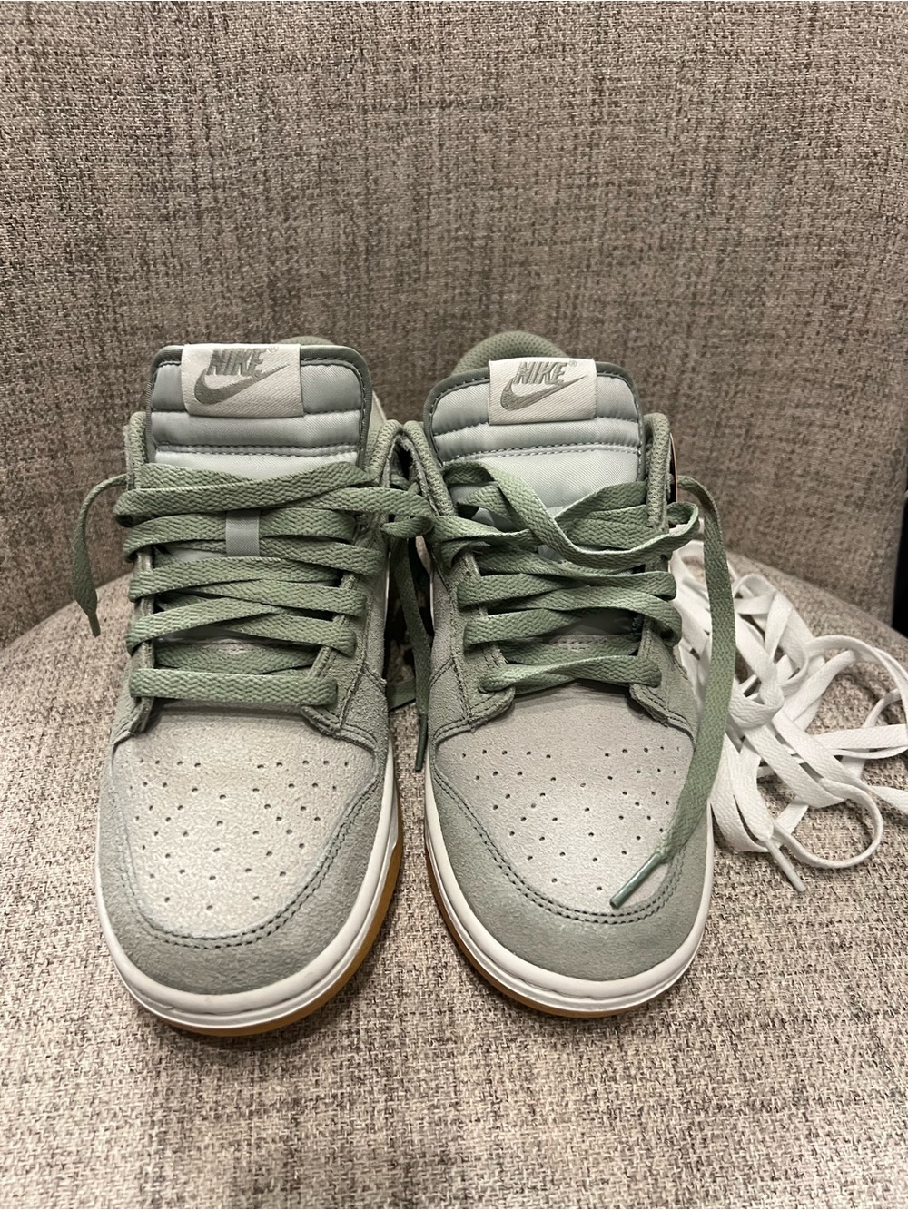 Nike Low-Top Sneakers in Sage Green and Light Gray with Gum Sole